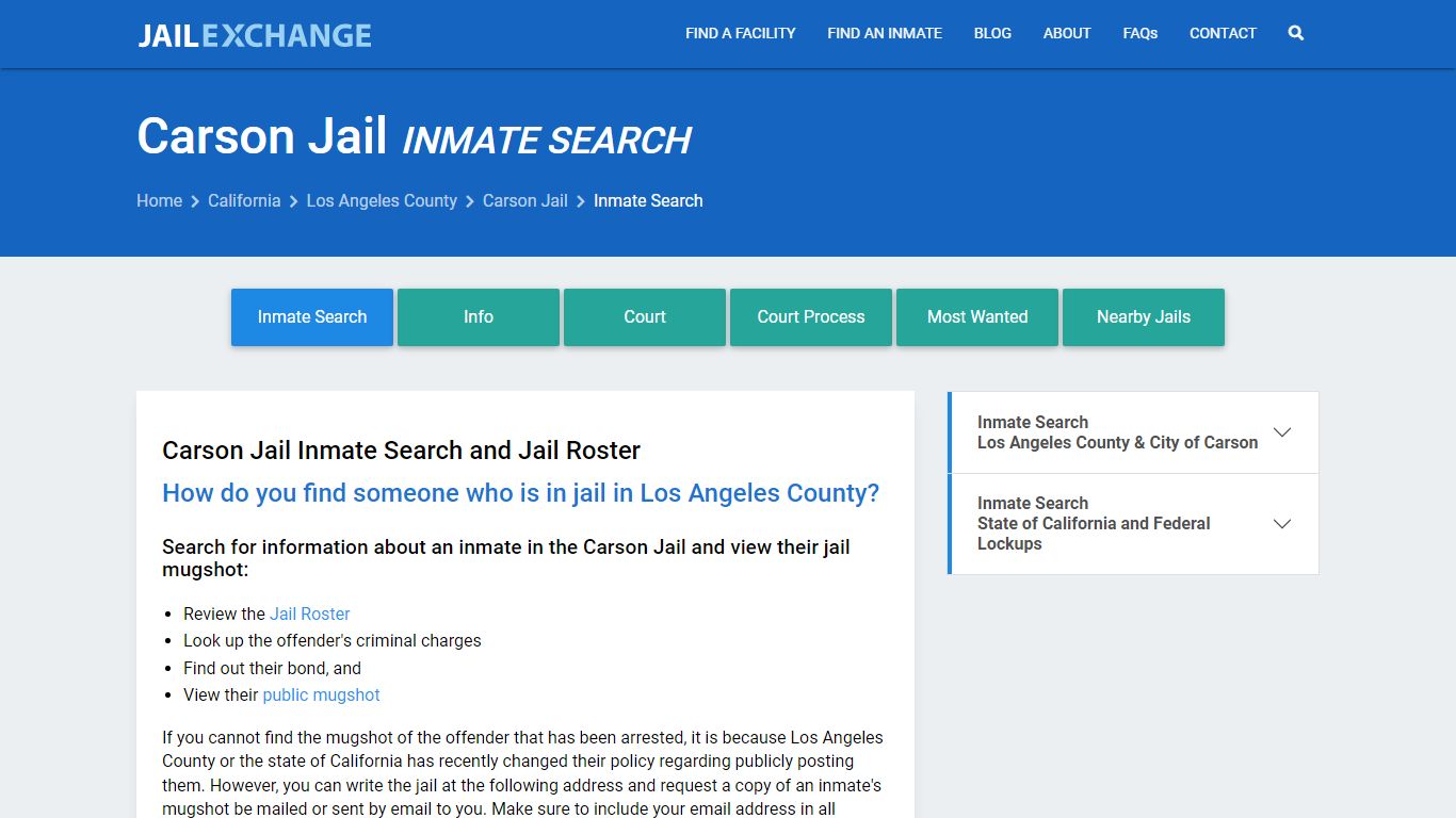 Inmate Search: Roster & Mugshots - Carson Jail, CA