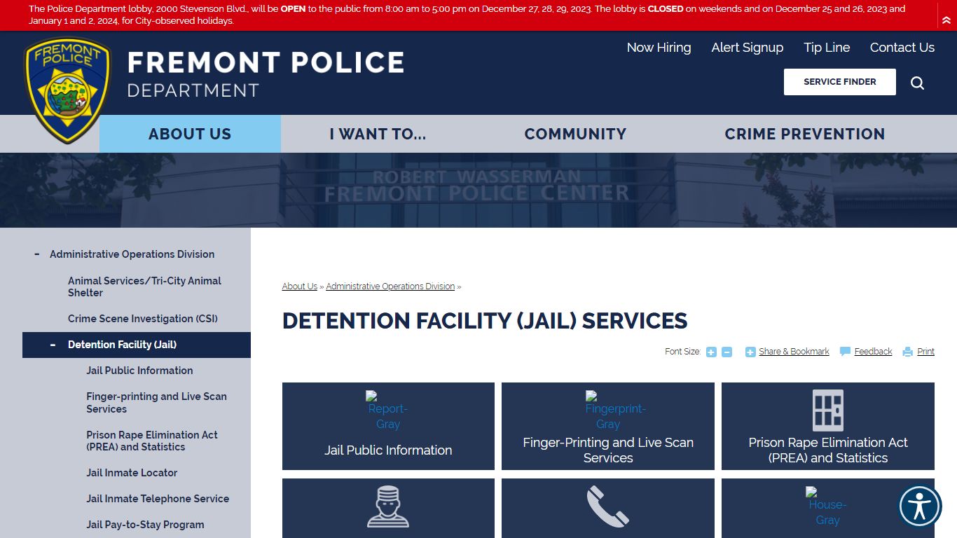 Detention Facility (Jail) Services - Fremont Police