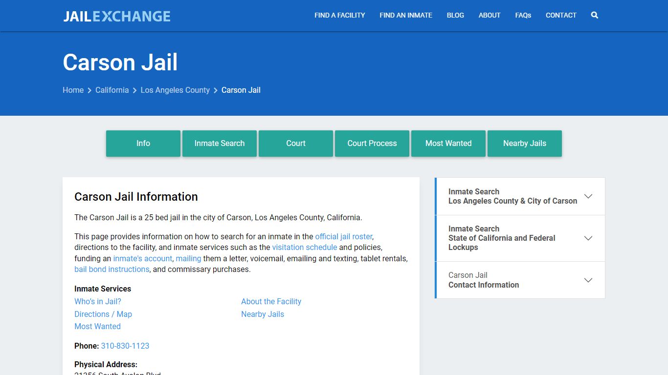 Carson Jail, CA Inmate Search, Information - Jail Exchange