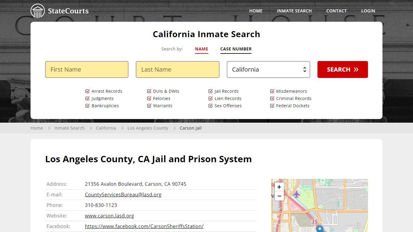 Carson Jail Inmate Records Search, California - StateCourts